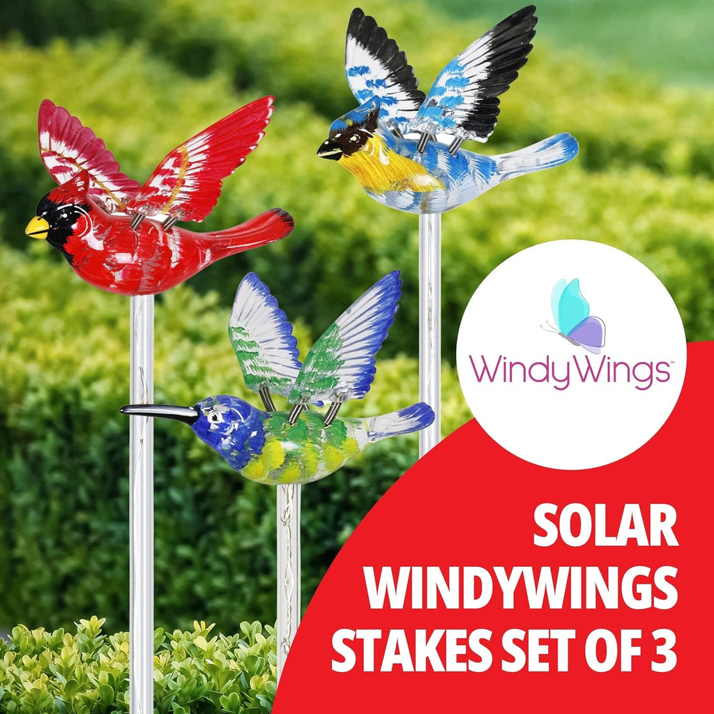 Set of 3 Bird Garden Solar Lights Stakes