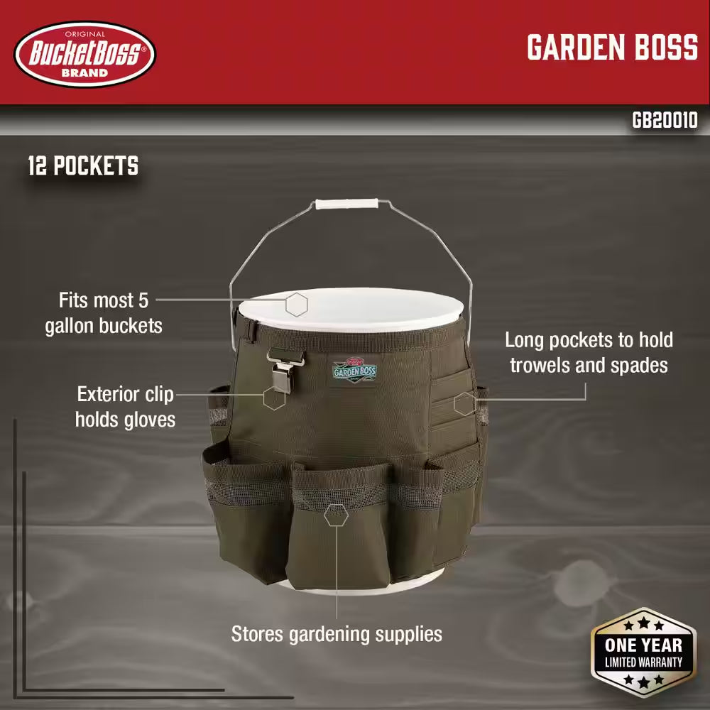 Bucket gardening tool storage bag