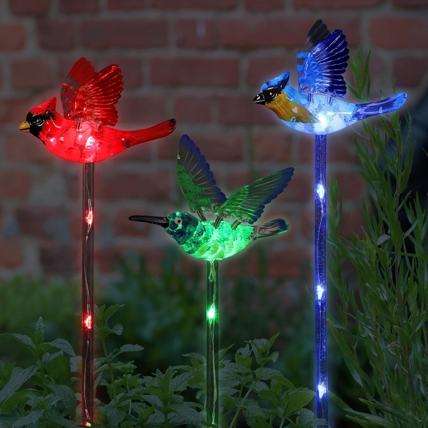 Set of 3 Bird Garden Solar Lights Stakes