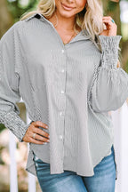 ✨💥Mid-length smocked shirt with striped lapel and oversized drawdown sleeves