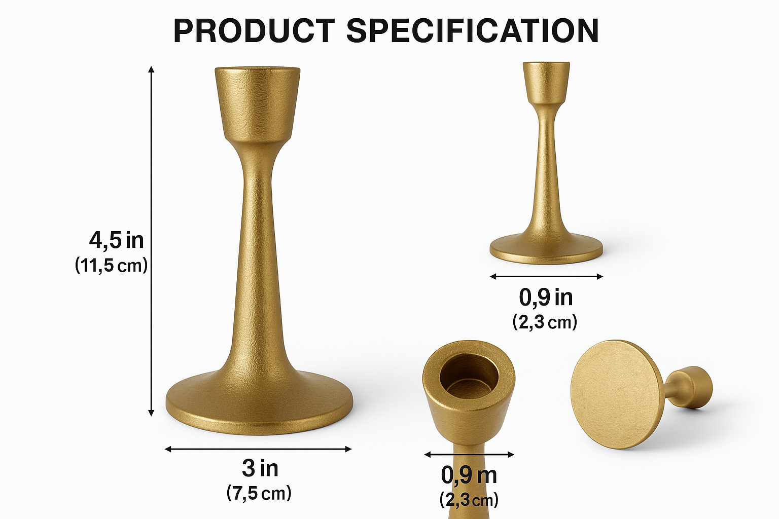 Gold Cast Metal Taper Candle Holder