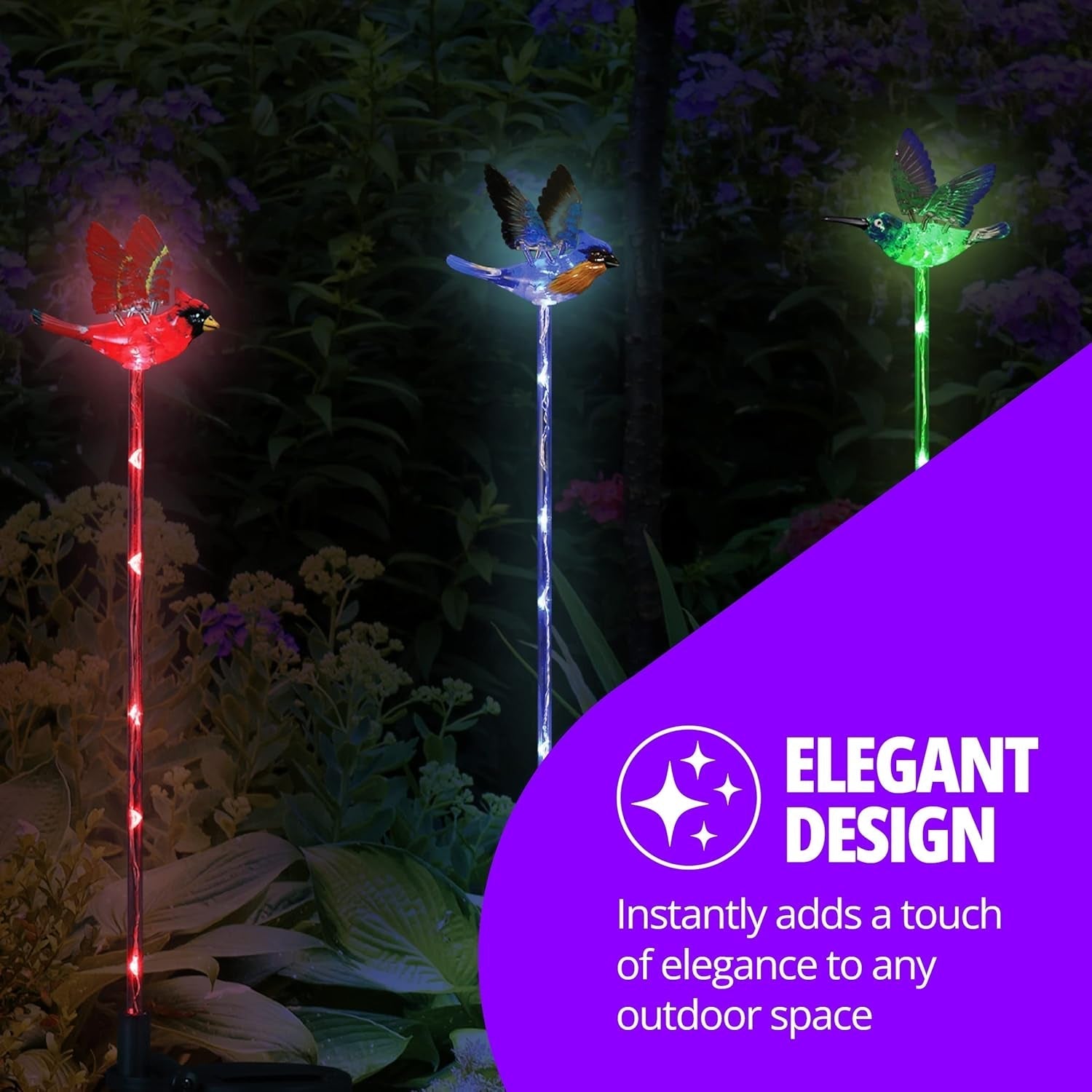 Set of 3 Bird Garden Solar Lights Stakes