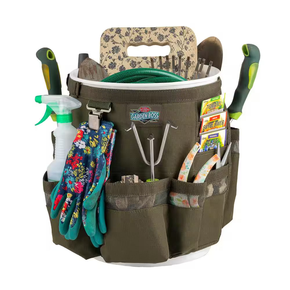 Bucket gardening tool storage bag