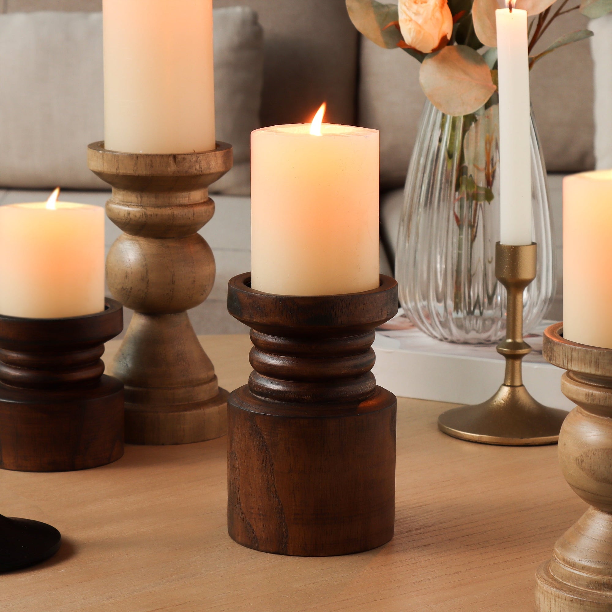 Decorative Wood Pillar Candleholder