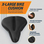 Wide gel bike seat cover fits spinning stationary bikes