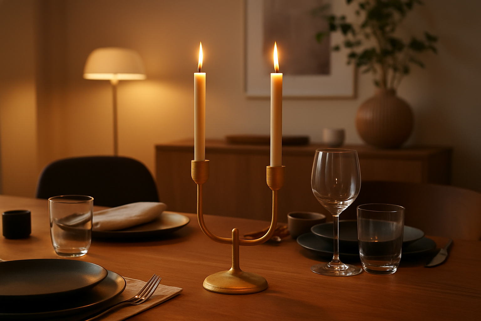Gold Cast Metal Taper Candle Holder