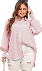 ✨💥Mid-length smocked shirt with striped lapel and oversized drawdown sleeves