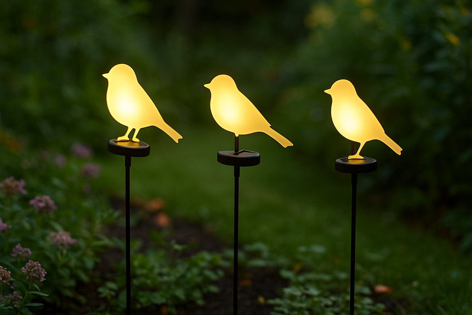 Set of 3 Bird Garden Solar Lights Stakes
