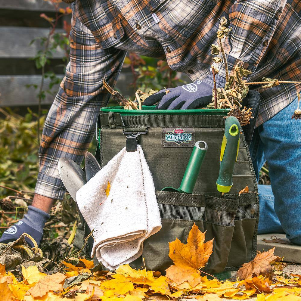 Bucket gardening tool storage bag