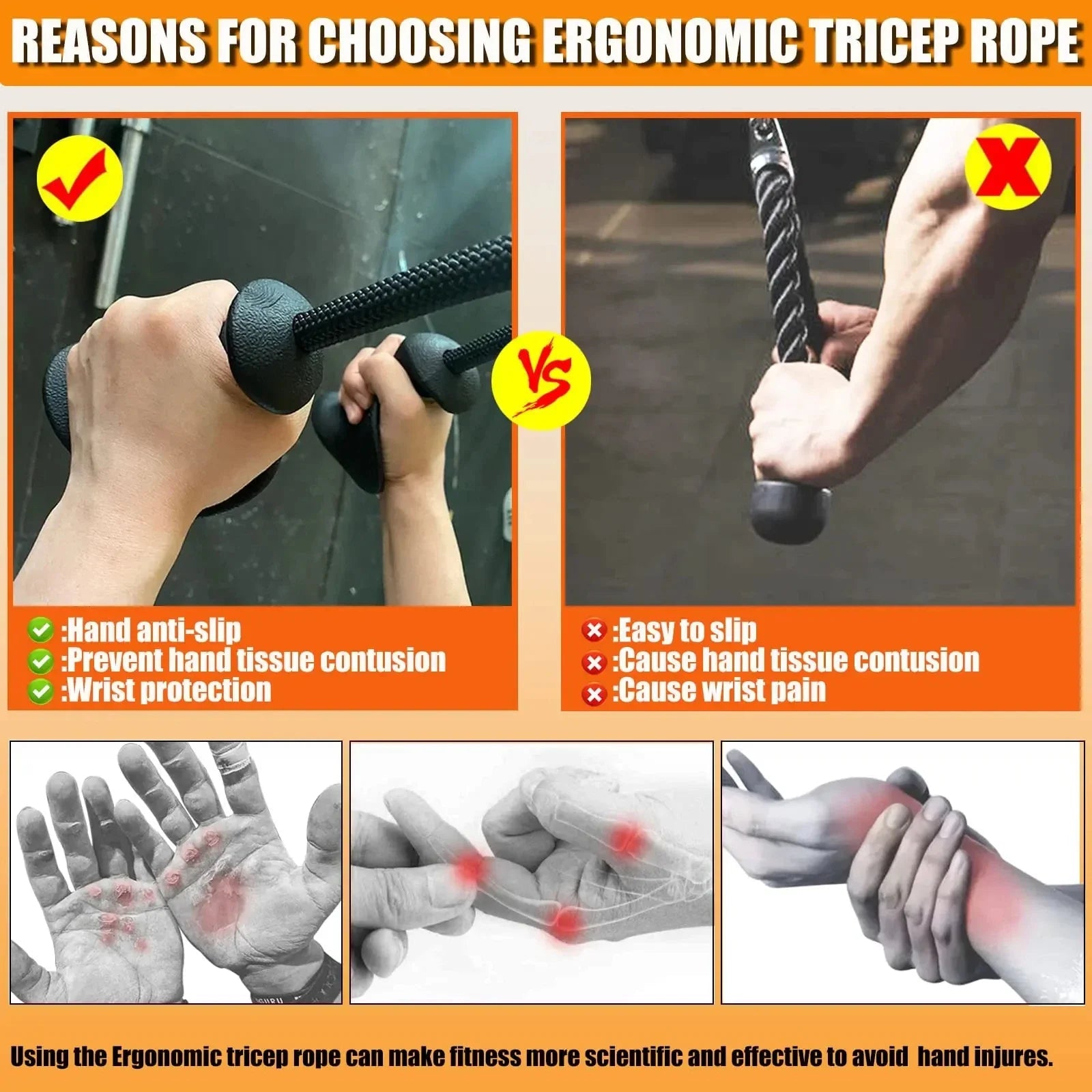 Professional Triceps Rope | Ergonomic 120cm Cable Attachment