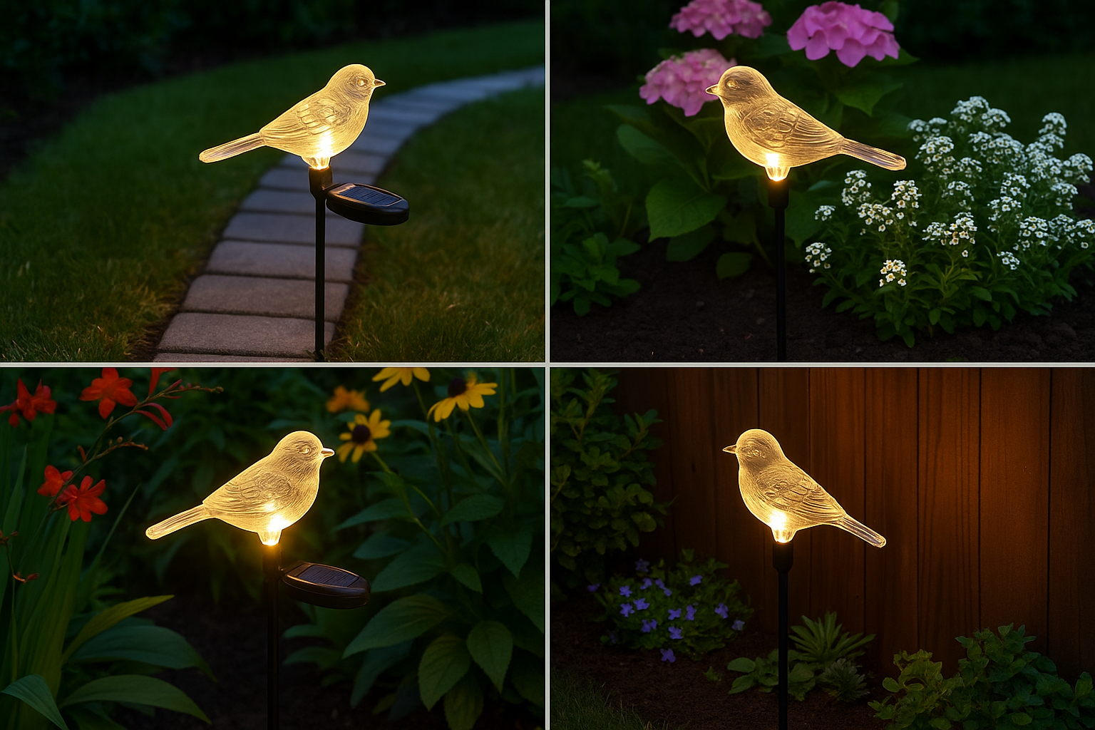 Set of 3 Bird Garden Solar Lights Stakes